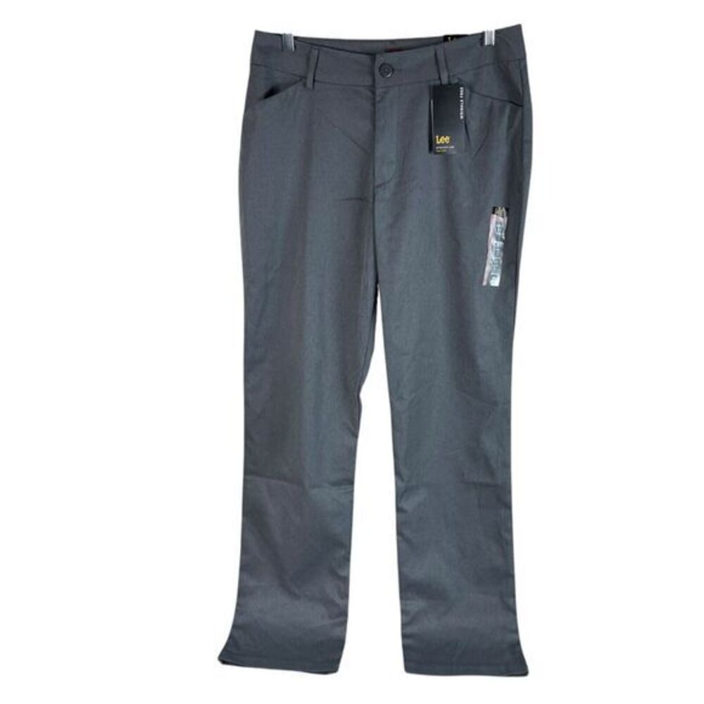 NEW Lee Womens Straight Leg Dress‎ Pants 10 Long Charcoal Heather Gray Stretch